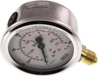 Glycerin-Manometer senkrecht (CrNi/Ms), 63mm, 0 - 600 bar