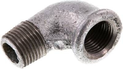 90°-Einschraubwinkel Rp 1/2"(IG)-R 1/2"(AG), 25 bar Temperguss verzinkt