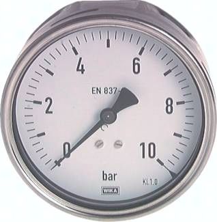 Manometer waagerecht (CrNi/Ms), 100mm, 0 - 250 bar