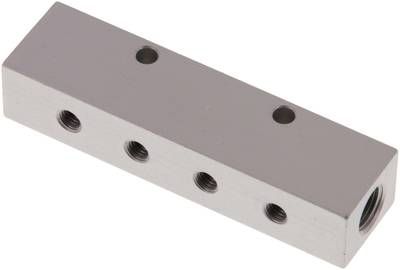 Verteilerleiste 2 x G 1/8"-8 x M 5, Aluminium eloxiert