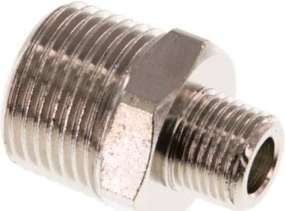 Doppelnippel R 3/8"-R 1/8", 16 bar Messing vernickelt