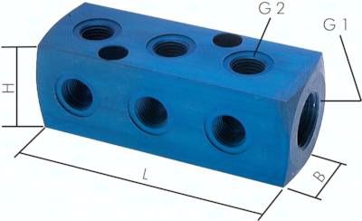 Verteilerblock 1 x G 1/2"-9 x G 1/4", Aluminium