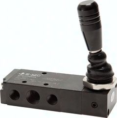 5/3-Wege Handhebelventil G 1/4" (Abluft G 1/8"), Mittelstellung geschlossen, mit