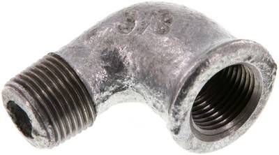 90°-Einschraubwinkel Rp 3/8"(IG)-R 3/8"(AG), 25 bar Temperguss verzinkt