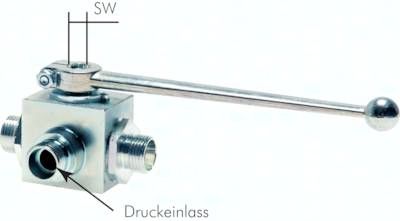 Hochdruck-3-Wege Kugelhahn, T-Bohrung, 22 L, PN 160