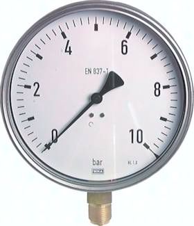 Manometer senkrecht (CrNi/Ms), 160mm, -1 bis 15 bar