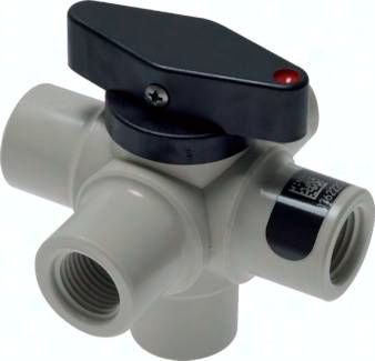 5-Wege Kugelhahn, PP, G 1/4", PN 10, L-Bohrung (vertikal)