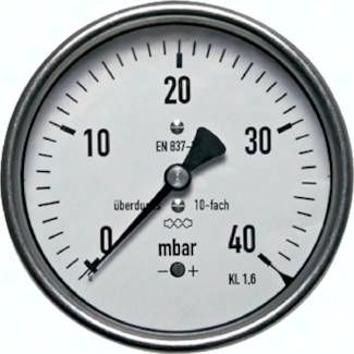 Manometer waagerecht 63mm, -600 bis 0 mbar, G 1/4"