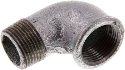 90°-Einschraubwinkel Rp 1"(IG)-R 1"(AG), 25 bar Temperguss verzinkt