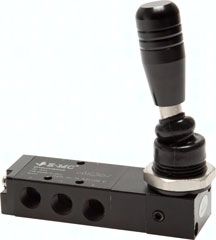 5/3-Wege Handhebelventil G 1/8", Mittelstellung geschlossen, mit Federrückstellu