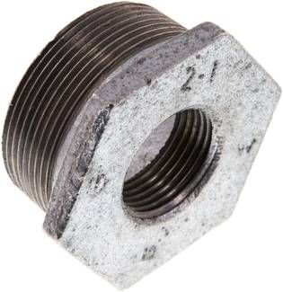 Reduziernippel R 2"(AG)-Rp 1"(IG), 25 bar Temperguss verzinkt