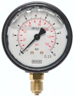 Glycerin-Manometer senkrecht (KU/Ms), 63mm, 0 - 10 bar