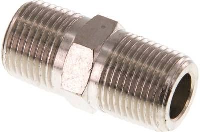Doppelnippel R 3/8"-NPT 3/8", Messing vernickelt