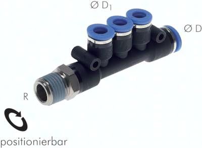 Steckanschluss-Mehrfachvert. R 1/4"-6mm-4mm, IQS-Standard