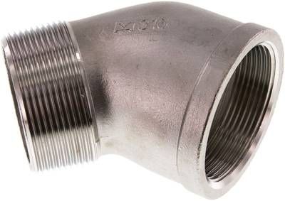 45°-Einschraubwinkel Rp 2"(IG)-R 2"(AG), 16 bar 1.4408