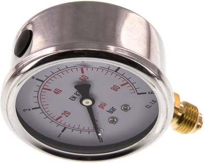 Glycerin-Manometer senkrecht (CrNi/Ms), 63mm, 0 - 6 bar