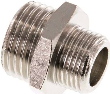 Doppelnippel G 1/2"-G 3/8", 16 bar Messing vernickelt