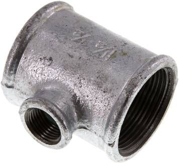 T-Stück Rp 1 1/2"-Rp 1/2"-Rp 1 1/2" (IG), 25 bar Temperguss verzinkt